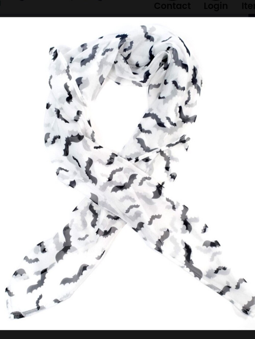 Unique Vintage Bat Print Sheer Scarf White Black Silhouette